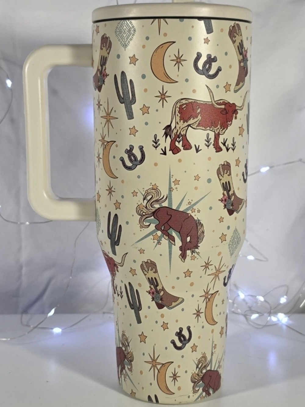 🧲🌵🐴HydroJug Cream Western Cowboy Print Travel Tumbler